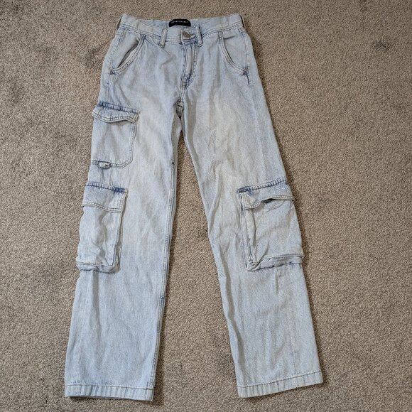 AEROPOSTALE Light Blue Denim Mid-Rise Straight Leg Cargo Jeans; Size 00 - Picture 1 of 4